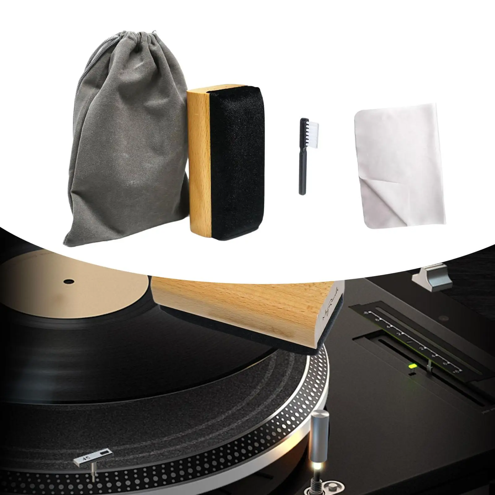 Vinyl Record Cleaner Set, Velvet Record Brush with Storage Bag, Record Player Accessories, Audio Record Cleaning Brush