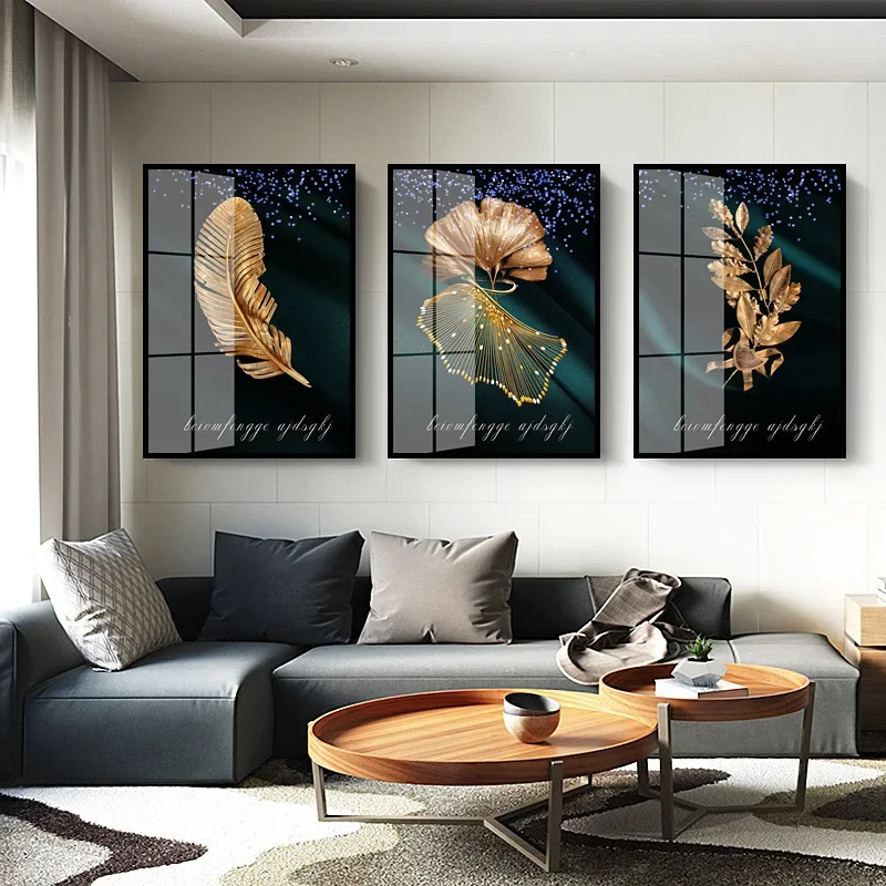 Canvas Prints Green Gold Leaf Luxury Poster With Frame Rich Tree Deer Silk Landscape Wall Art Canvas Painting Picture Modern Abs