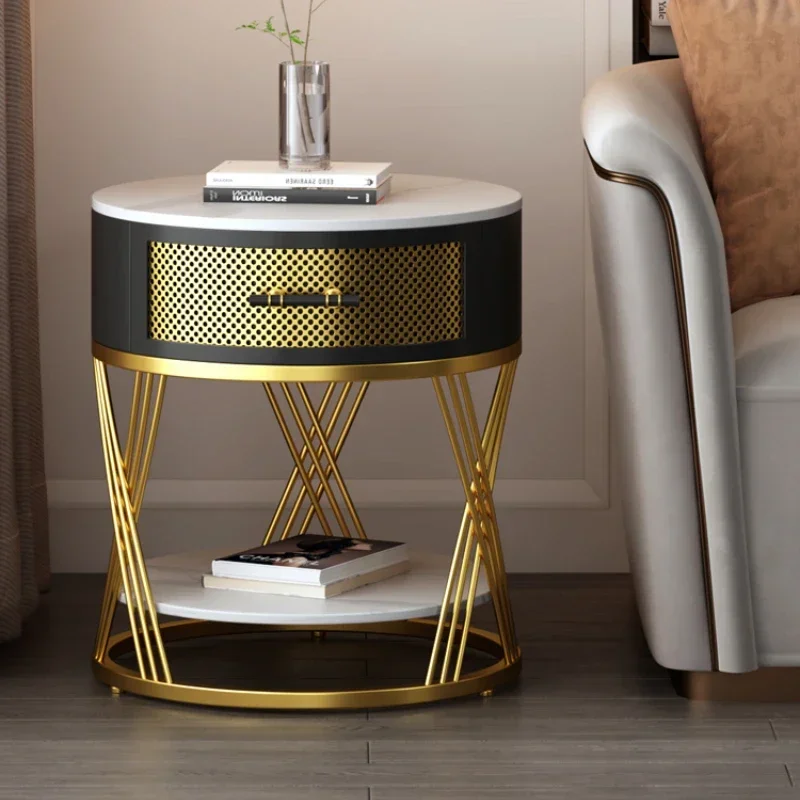 Luxury Slate Side Table Sofa Side Cabinet Living Room Coffee Table Balcony Creative Nordic Bedside Round Table Coffee