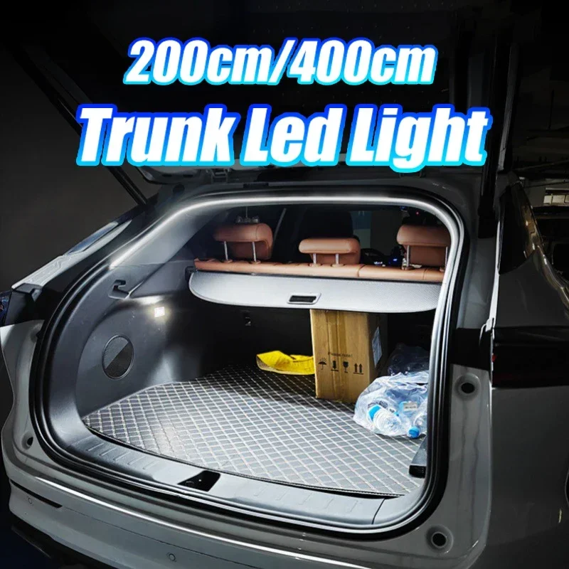 

Светодиодная лента для багажника автомобиля 200см/400см, гибкая декоративная ПВХ-лента, автоматическая индукционная атмосферная лампа, универсальная для внедорожников