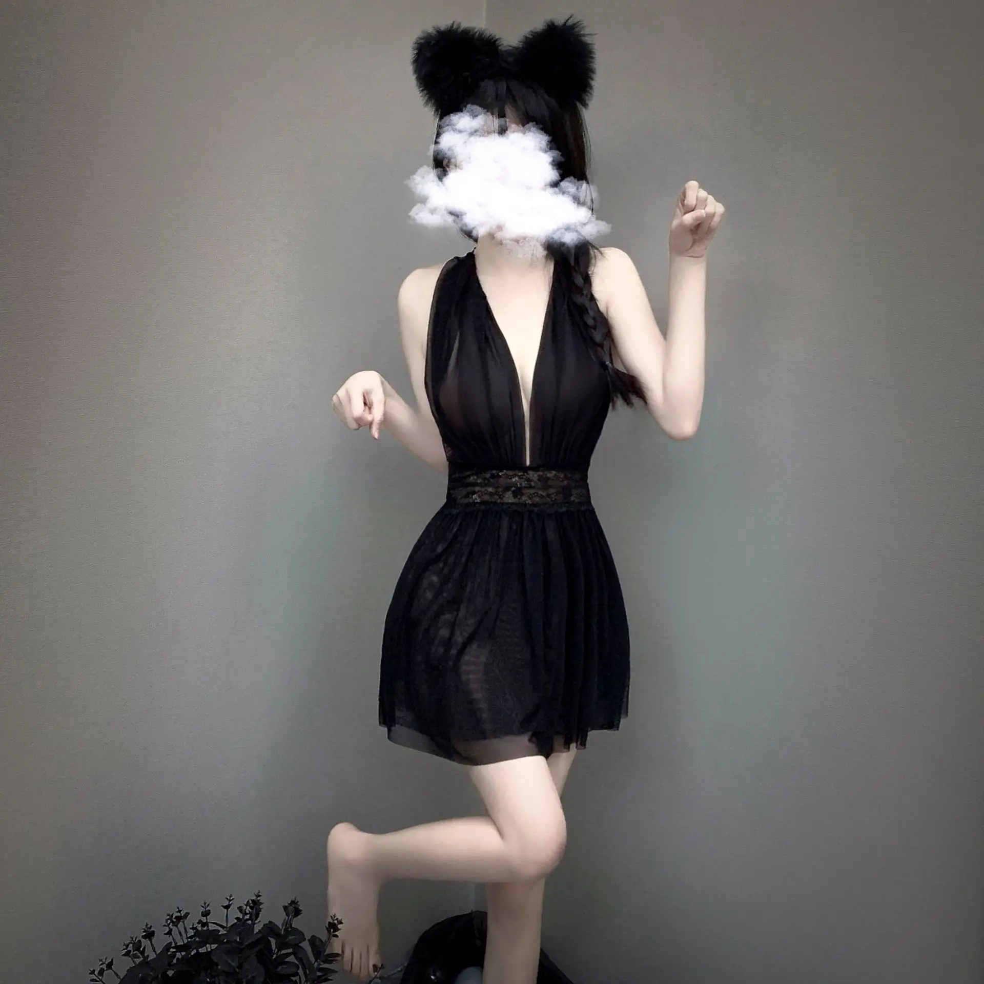 Ladies Sexy Pure Desire Pajamas Ladies Lace Pure Color Camisole Department Ms. V Necktie Morning Robe Outer Robe Homewear Set