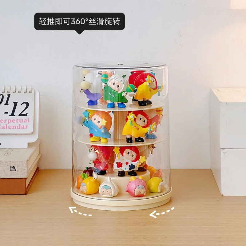 yoyoRotating blind box storage display stand, transparent acrylic ladder desktop display box for figurines, Pop Mart display box