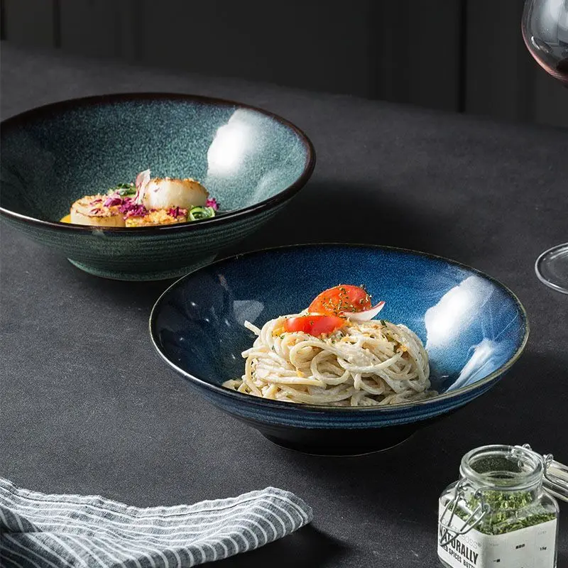 Japanese Kiln Firing Ceramic Noodle Bowl Creative Household Salad Bowl Featured Tableware for Restaurant Use Household Goods