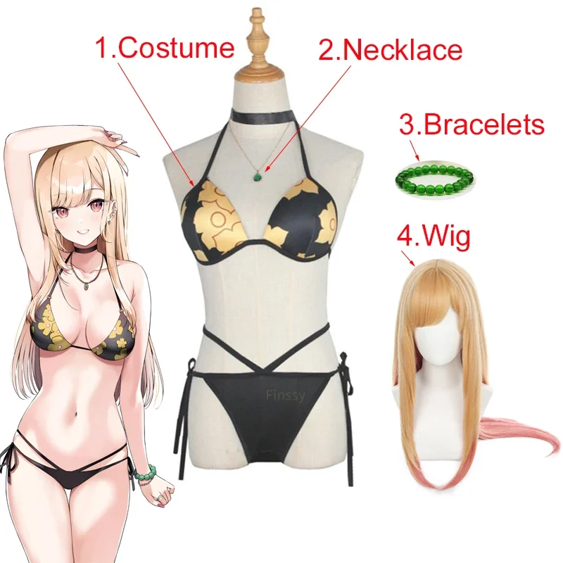 Anime Mijn Dress-Up Darling Marin Kitagawa Cosplay Kostuum Damesondergoed Strandbikini Zomer Badmode Inclusief Accessoires