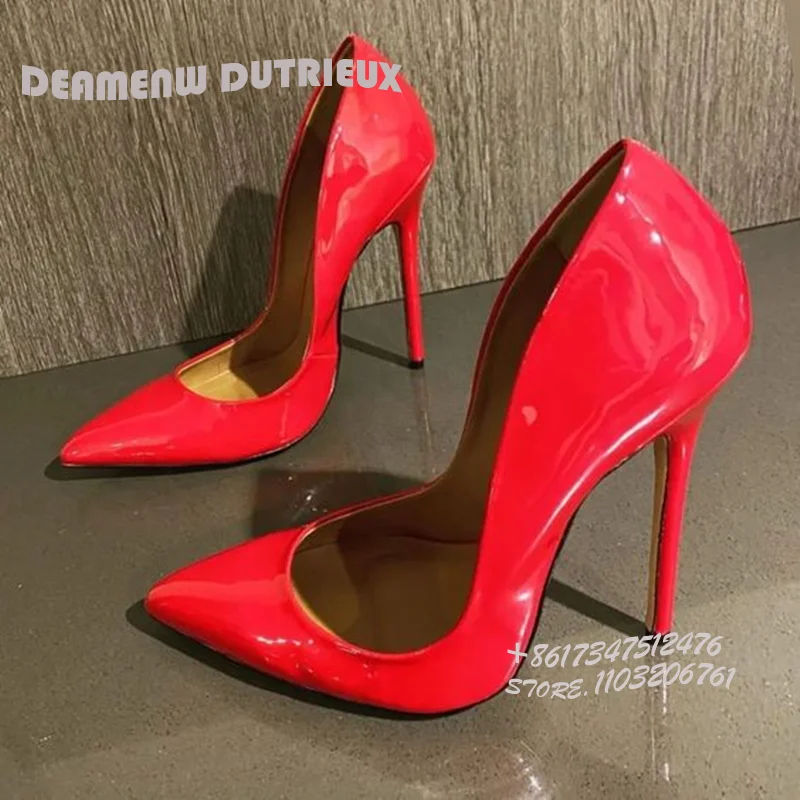 Fucsia Girl Hot Chick Bright Red Stiletto Pump Sexy Woman borgogna sandali a punta in pelle lucida poco profonda sugarcaby Party Shoes