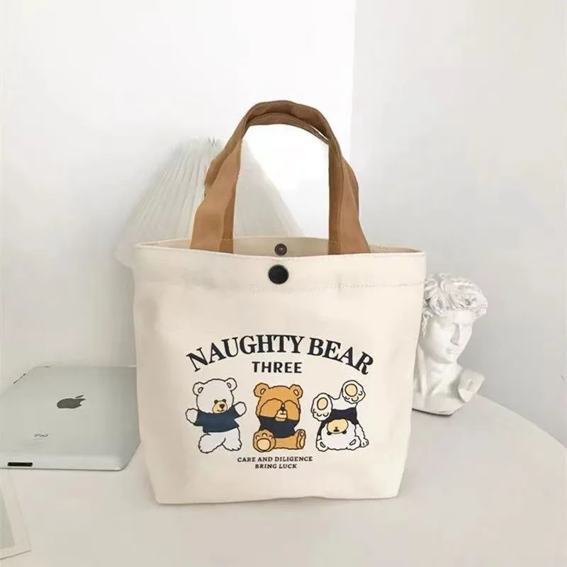 Cute Cartoon Canvas Tote Bag Kawaii Portable Lunch Bag Ladies Casual Handbag And Bento Bag