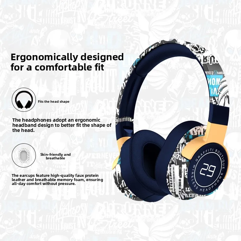 Popular Painted Headset Bluetooth Headset Heavy Low Music All-Inclusive Ear Wireless Sports Headset