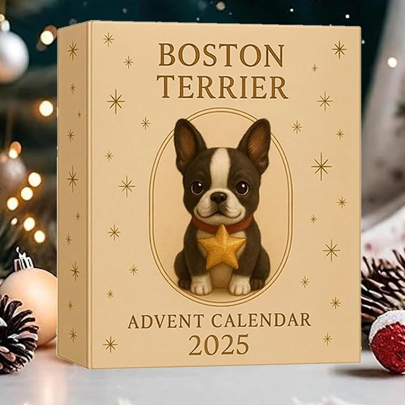 Calendrier de l'Avent Boston Terrier 2025, 24 jours d'ornements festifs Boston Terrier, calendrier de compte à rebours de Noël en acrylique 2d [HGPC]