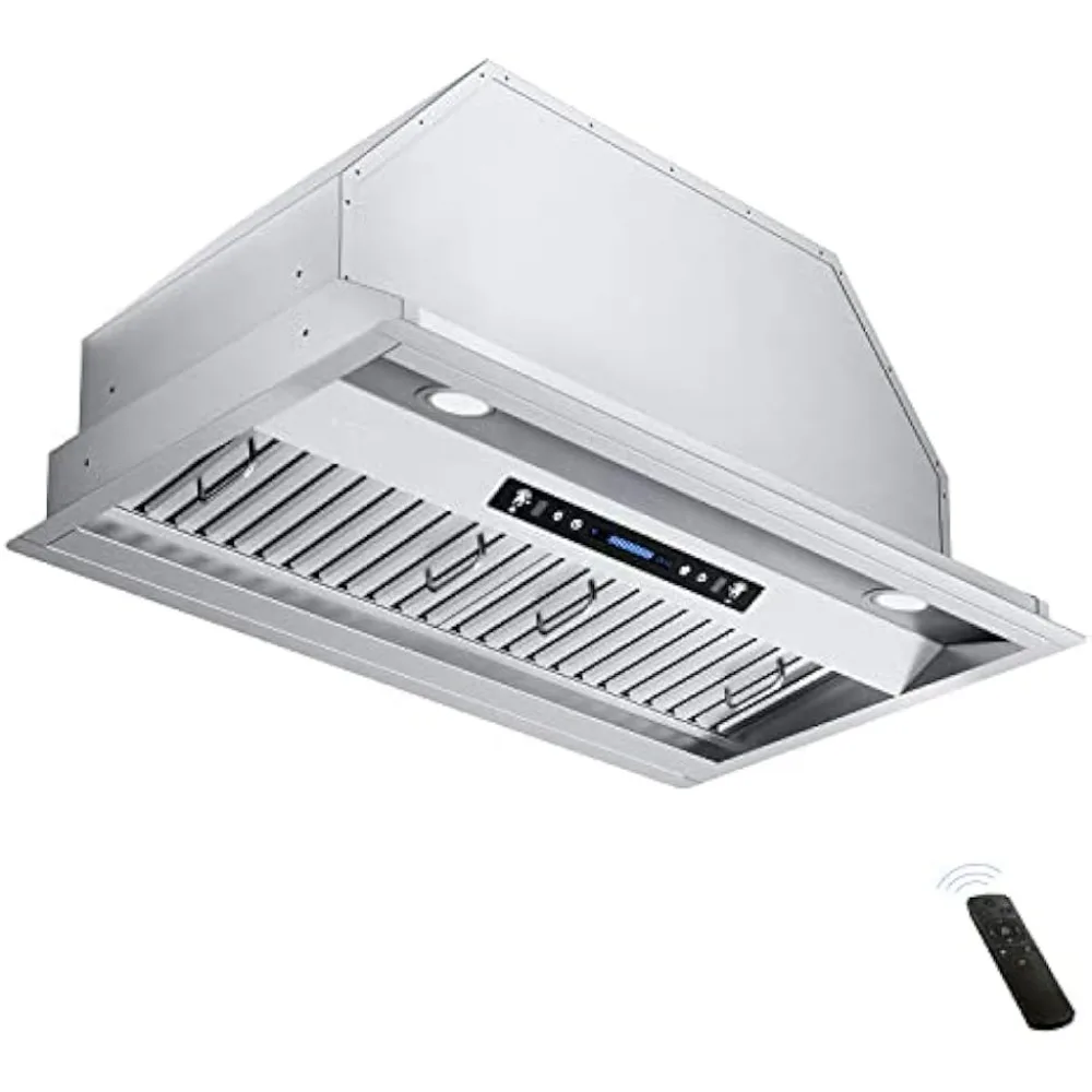 42 "Built-in Insert Range Hood 900 CFM,Ducted/ducless Convertible Ductless, dengan 2 Pcs lampu yang dapat disesuaikan dan 3 Pcs filter Baffle