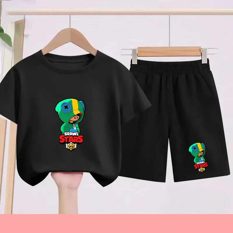

Children's Set-Summer Boys Girls Round-neck Cartoon Sports T-Shirts Cartoon Casual Baby Short-Sleeved Shorts Set (Two-Piece Set)