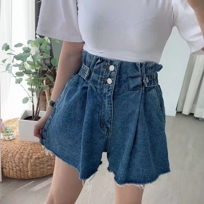 

Summer High Waist Versatile Slimming Denim Shorts Hot Pants Women's Fashion High Waist Short Length Jeans Casual Summer Wear