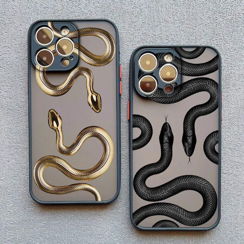 Luxurious Black Gold Snake Phone Case for IPhone 16 14 13 12 11 15 Pro Max Mini X XR XS 7 8 Plus Unique Shockproof Back Cover