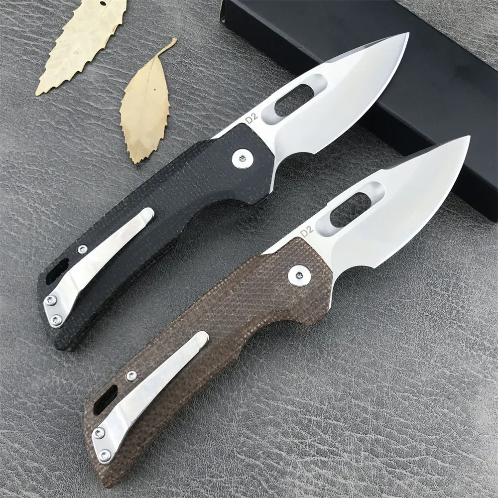 2 Colors HUAAO GC002 Tactical Folding Knife 8Cr13Mov Drop Point Blade Black/Brown Flax Handle Outdoor Hunting Tool Rescue Knives