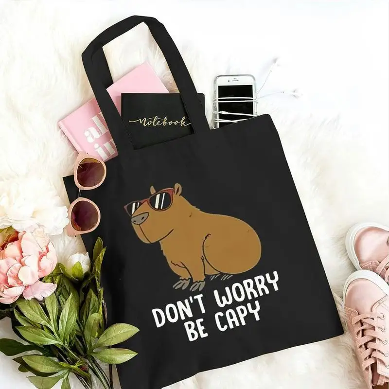 Capybara Print Large-Capacity Tote Shopping Bag, Shoulder Bag, Canvas Bag, Cloth Bag, Shopping Tote Bag, Shoulder Bag, Minimalis