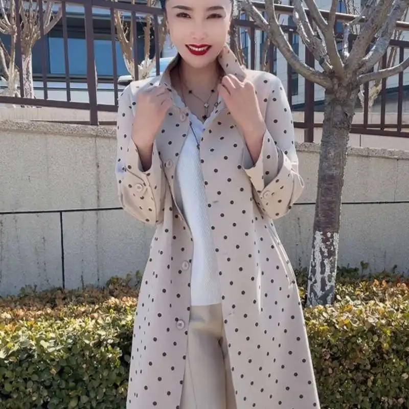 Women‘s Trench Coat 2026 Spring Autumn New Windbreaker Fashion Wave Point Versatile Medium To Long Coat Loose Outerwear tops