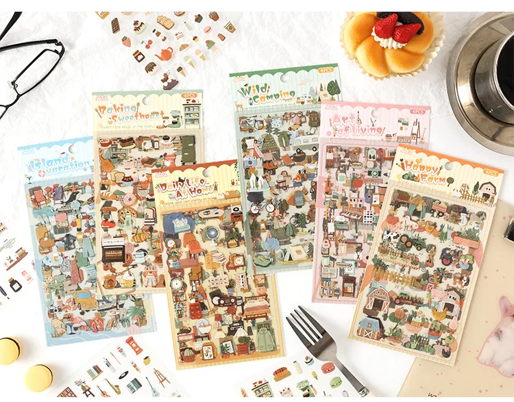 Wasserfeste PET-Aufkleber für Tagebücher, Lebensszenerie-Aufkleber für Kinder-DIY-Bastelarbeiten, Aufkleberbögen für Scrapbook-Planer-Dekoration – Detail 5