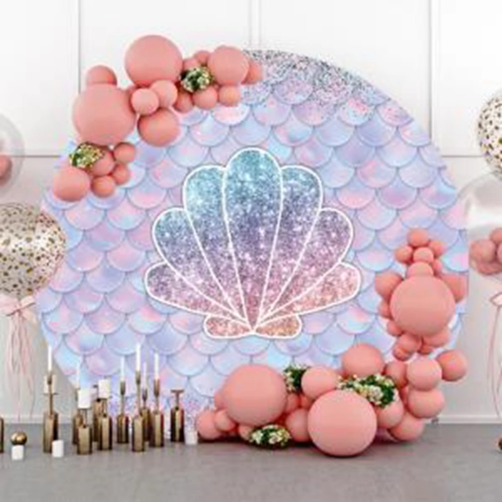 Mermaid Round Backdrop Cover Underwater World Coral Plants Princess Girls Birthday Party Circle Photography Background Decor