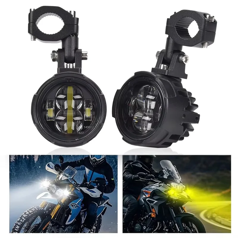Pair 100W Motorcycle Headlight Fog Lights Led Auxiliary Driving Light Spotlight Headlamp Dual Color Flasher Farol Moto Fog Lamp.