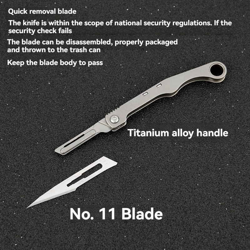 New Mini Titanium Alloy Folding Surgical Knife Outdoor Portable Keychain Convenient Open Box EDC Knife with 10 Free Blades