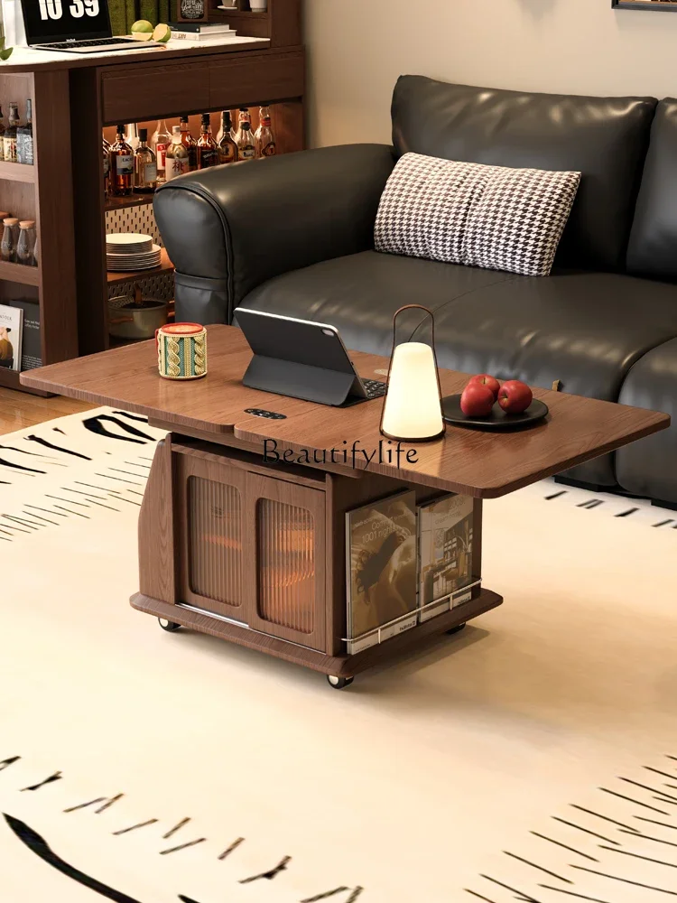 

ls 51 Lifting coffee table removable side table sofa side cabinet all solid wood folding small dining table