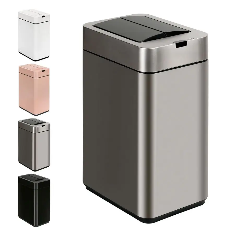 

Trash Can with Butterfly Lid 2.6 Gallon Rectangular Automatic Garbage Can, Stainless Steel Trash Bin, Slim Waterproof Wastebaske