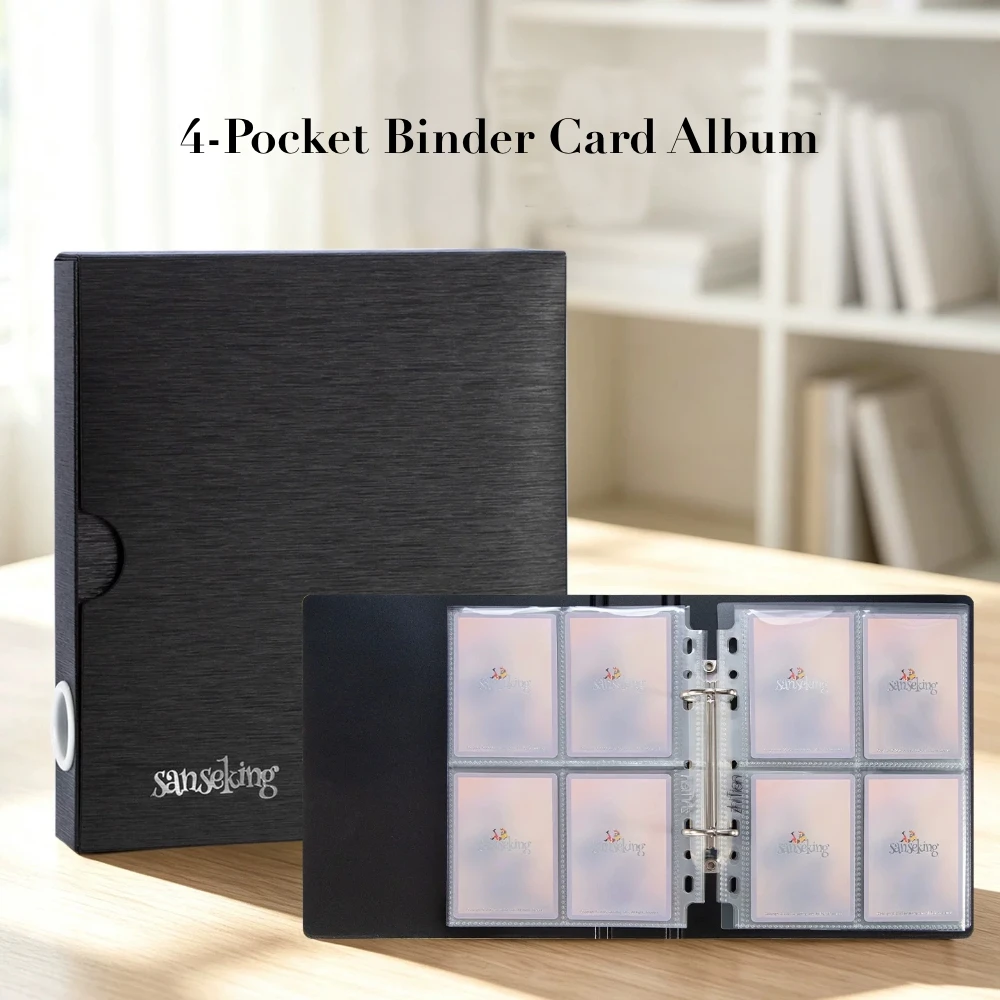 Brushed D‑Ring Photocard Binder 4‑Pocket Loose‑Leaf Album Hot‑Stamped Silver Logo Kpop 3‑Inch Photo Card Collect Book