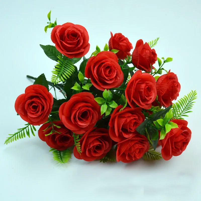 Künstlicher Blumenstrauß, 18-köpfige Rose, rosa Seidenpfingstrose, großer Kopf und Knospe, günstige Kunstblumen für Zuhause, Party, Hochzeit, Dekoration – Detail 7