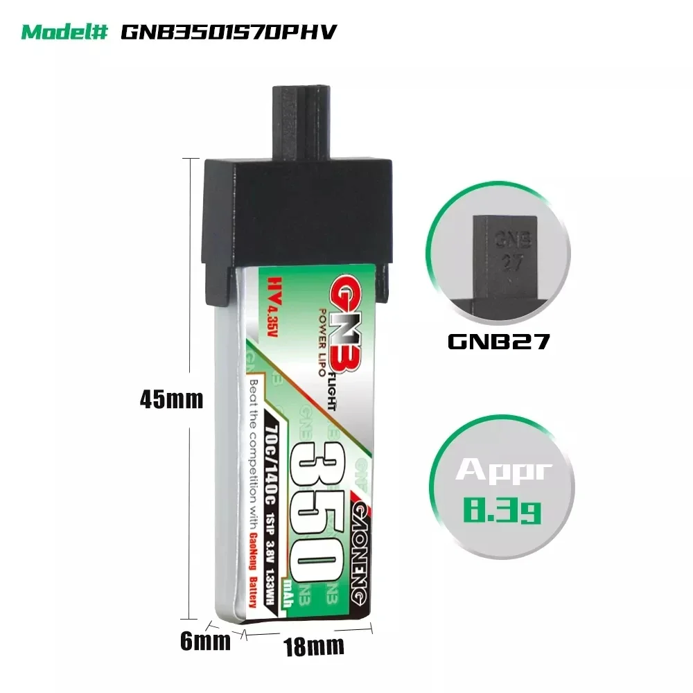 5 sztuk GAONENG GNB 1S 350mAh 3.8V 70C 140C bateria Lipo ze złączem PH2.0/GNB27 do Mini quadów dron FPV Emax NanoHawk