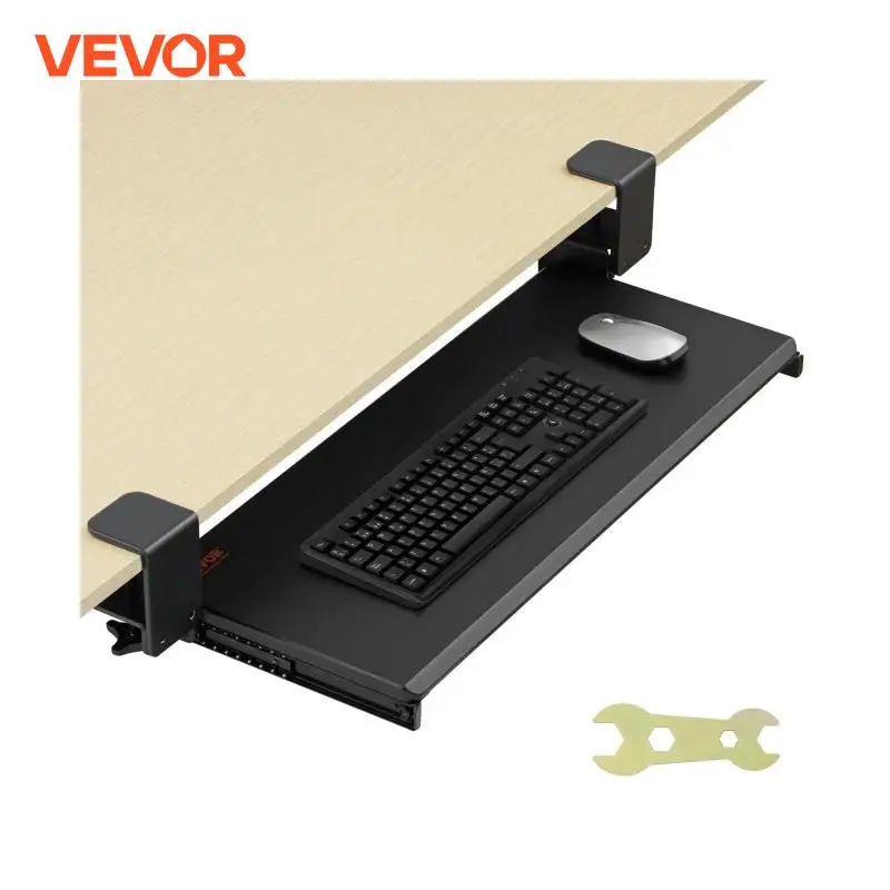 VEVOR 26.8in Under Desk Keyboard Tray Slide in/out Ergonomic Universal Keyboard Tray No-Drilling Sturdy C-Clamps Easy to Install