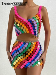 Sexy see through Metal Sequin Summer Dress women backless glitter Club party dresses slip mini bodycon beach dress sets vestidos