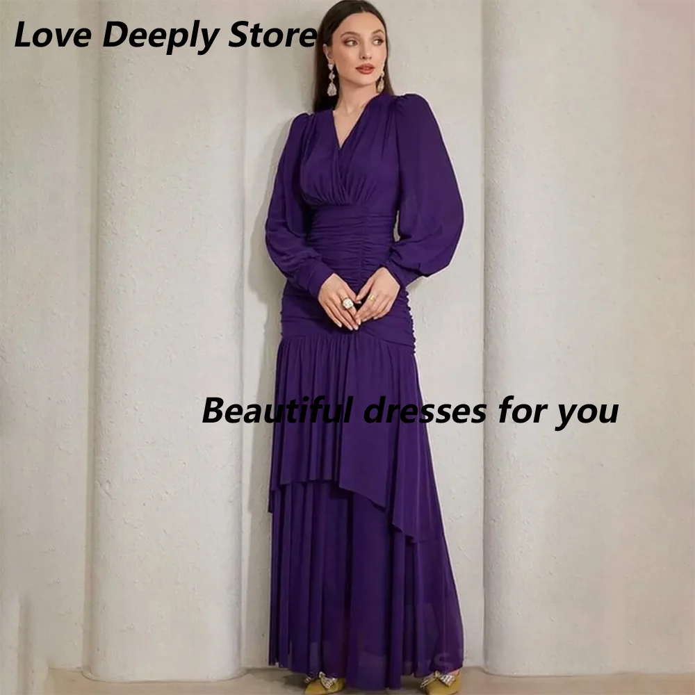 Robe de Rhsirène en mousseline de soie à manches longues pour femmes, robes de soirée formelles personnalisées, col en V, longueur de rinçage