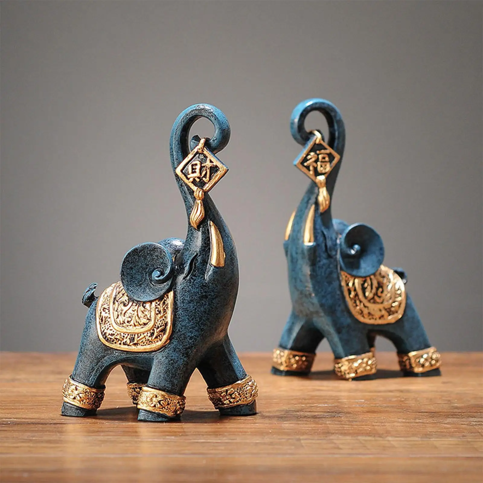 2Pcs Elephant Statues Modern Resin Elephant Figurine Sculpture Ornament Art