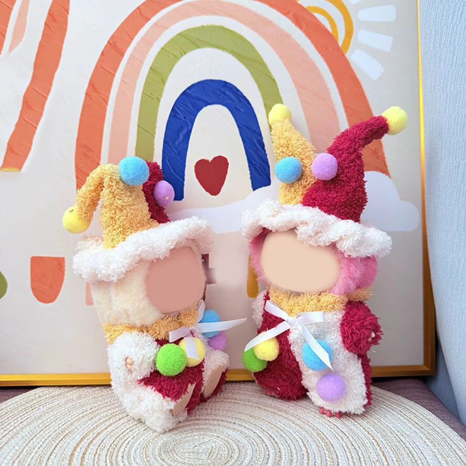 Mini roupas fofas, acessórios de roupas, festa sentada, bonecas labubu, bola colorida, conjunto de palhaço, roupas fofas, presentes diy para crianças