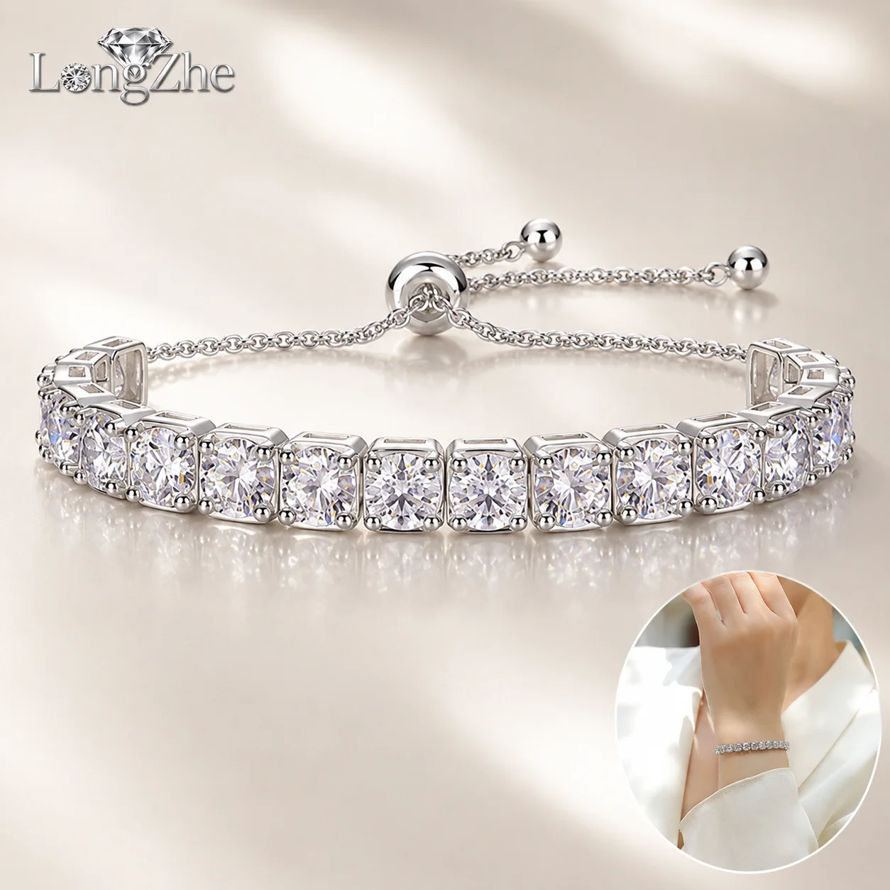 5mm Moissanite Tennis Bracelet for Women 0.5CT Each S925 Sterling Silver Adjustable Bolo D Color VVS1