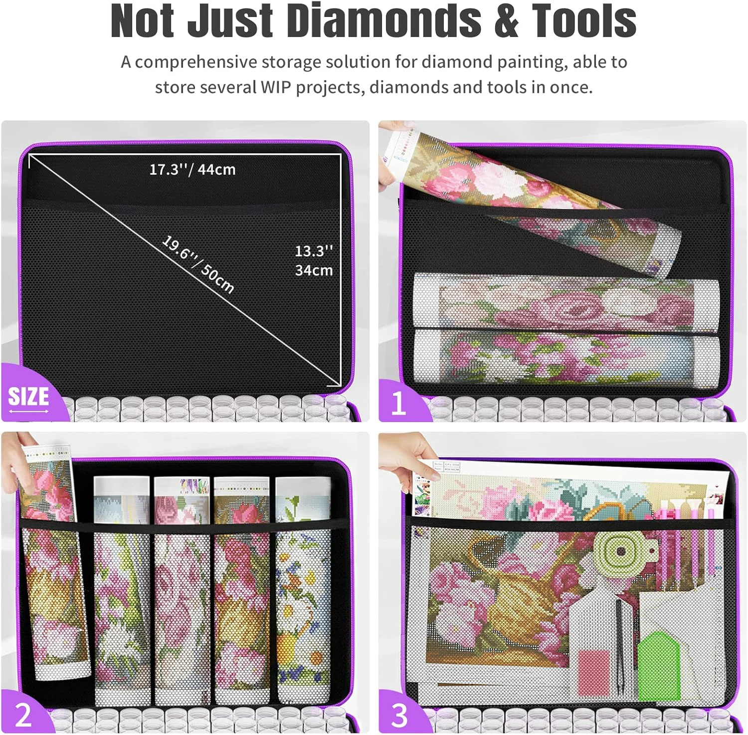 5D 420 Grids Diamond Painting Tools Kits Accessories 60 Bottles Container Sticker Carry Case Purple Storage Bag Grids Box Pen