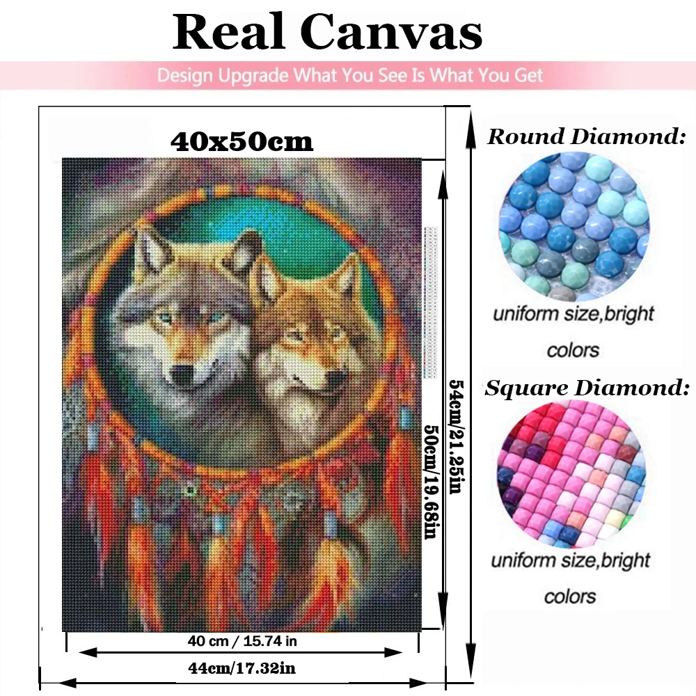 Wolf Feather Moon 5d Diy Diamond Painting Full Round Square Colordul Dream Catcher Diamond Mosaic Embroidery New 2024 Home Decor