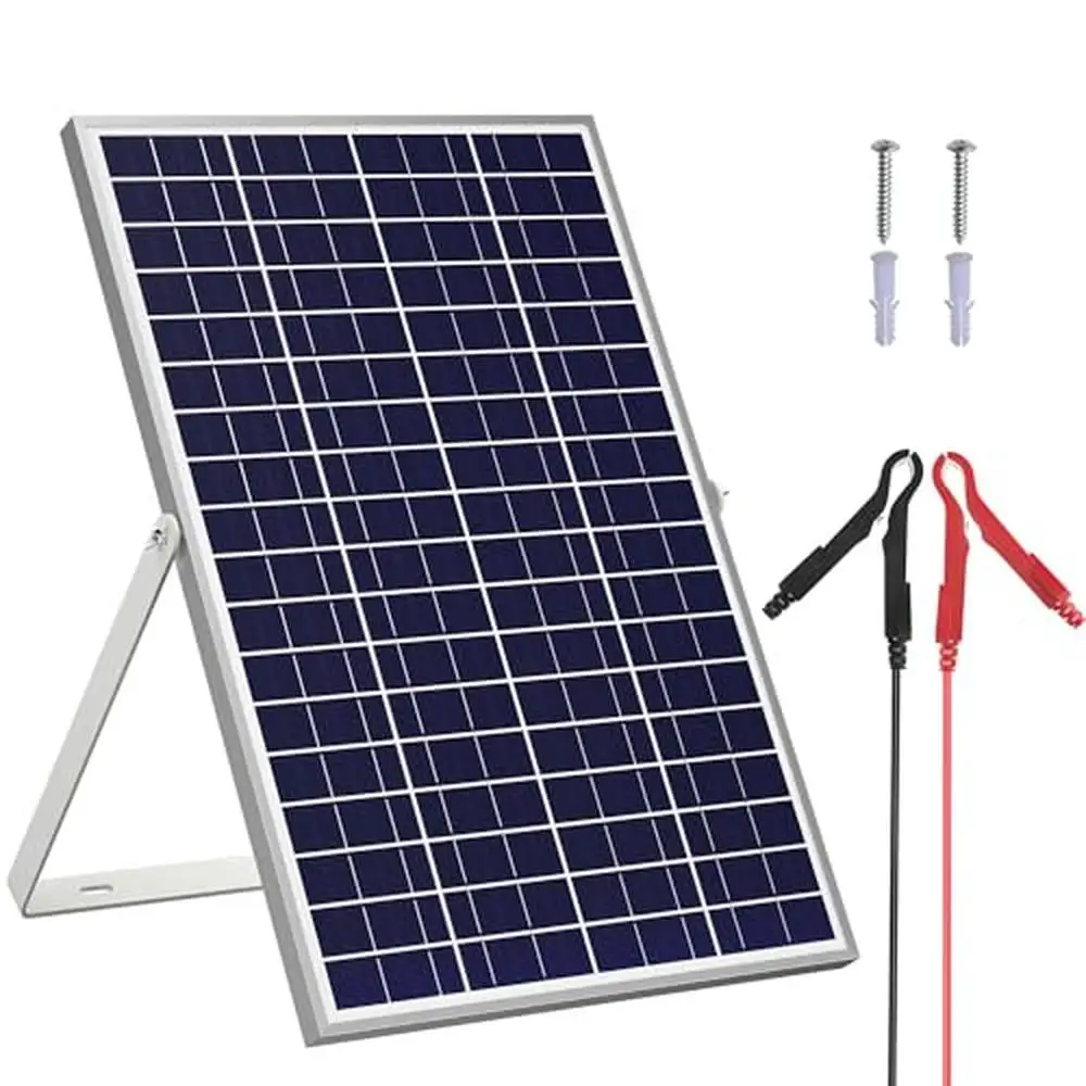 Adjustable 30W 24V Solar Panel Kit Trickle Charger Automotive Motorcycle Boat Marine RV Maintainer Mount Bracket Alligator Clips