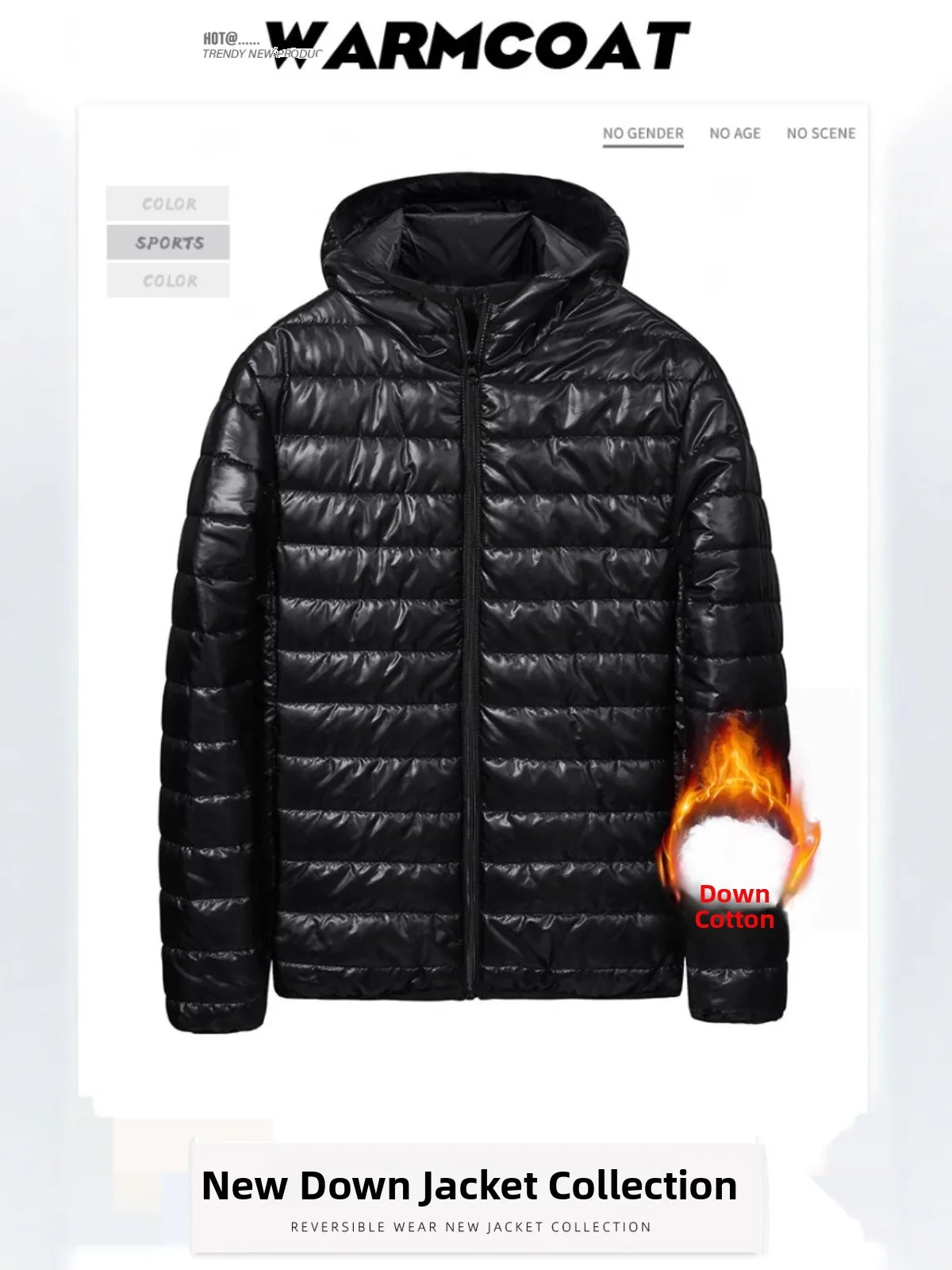 

Thickened Hooded Cotton Jacket for Men Warm Winter Outerwear Youthful Style Zipper Closure Regular Length Pure Color Design