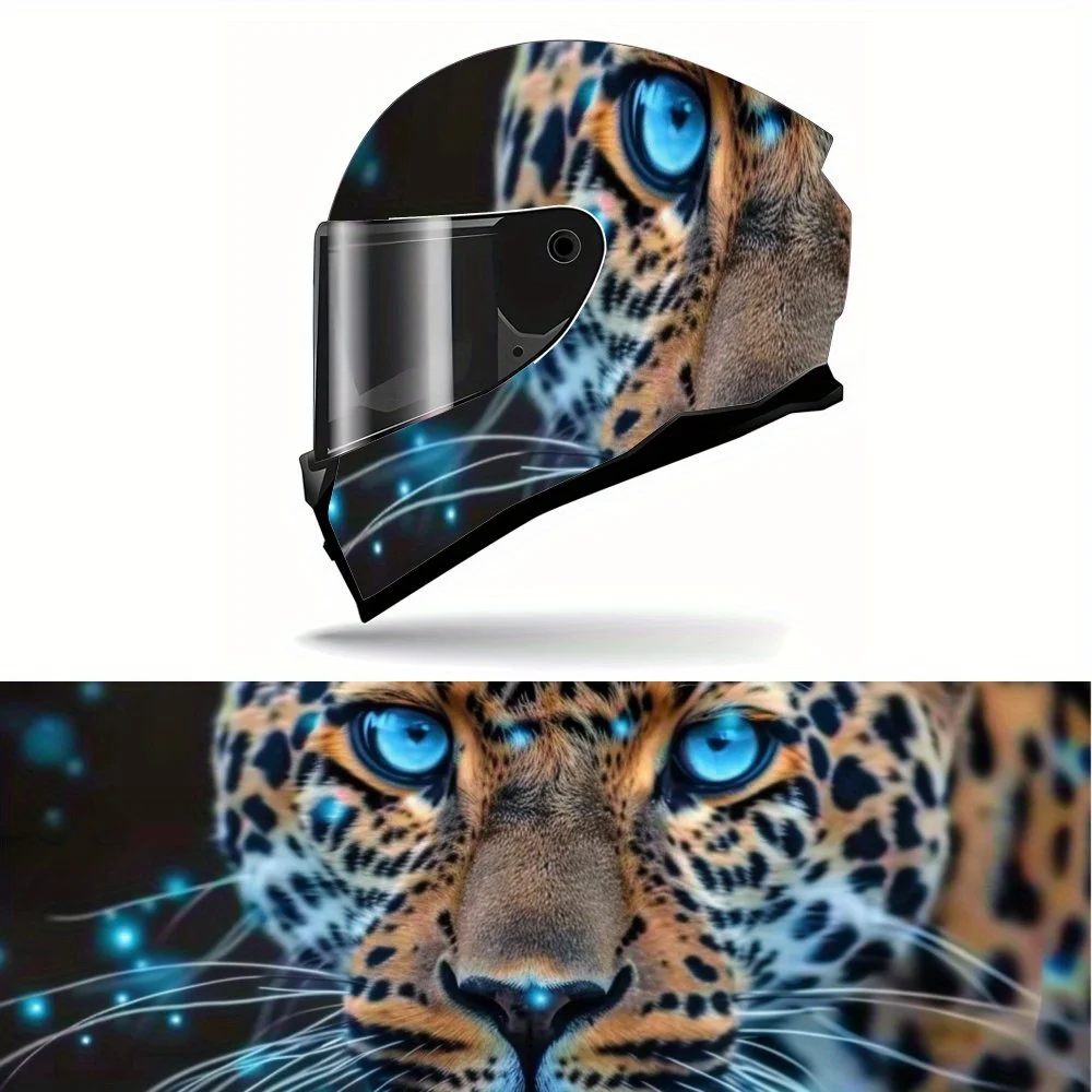 

Наклейка на полный шлем с леопардовым принтом и голубыми глазами — прочная графическая наклейка для гонок на мотоциклах из ПВХ, идеальный подарок для любителей езды,