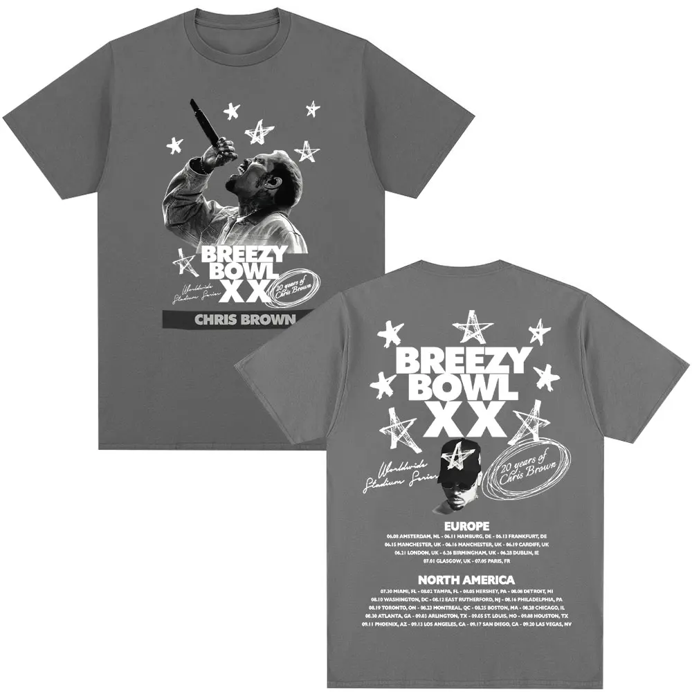 تي شيرت مغني الراب الشهير كريس براون تي شيرت بريزي باول XX جولة الهيب هوب Harajuku التي شيرت الرجال النساء فضفاض القطن الجدة تي شيرت الشارع الشهير