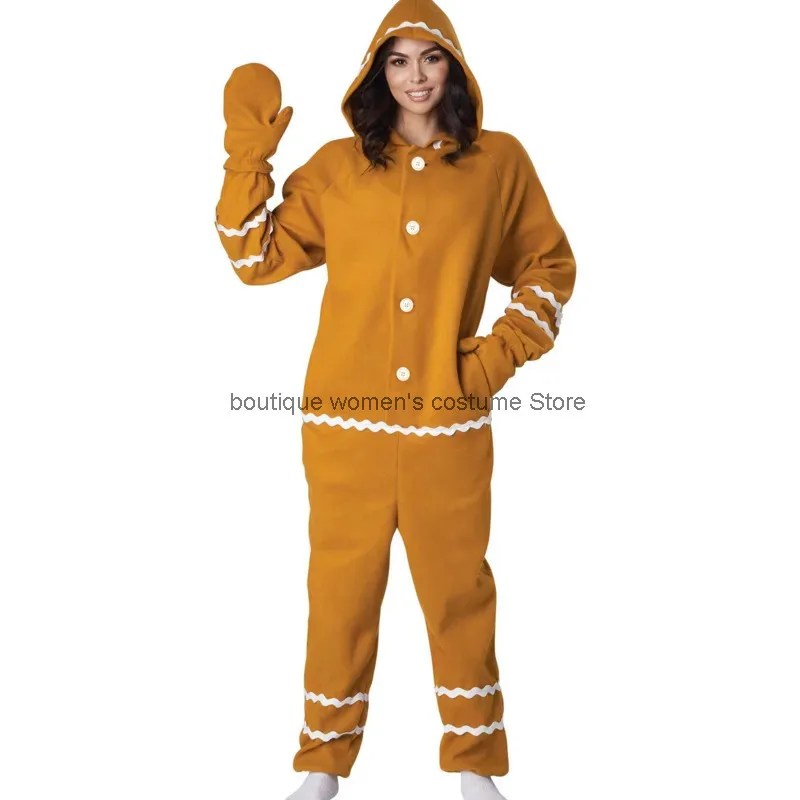 

Рождественский костюм для косплея, костюм пряничного человечка, домашний удобный теплый комбинезон для косплея, желтый рождественский комбинезон