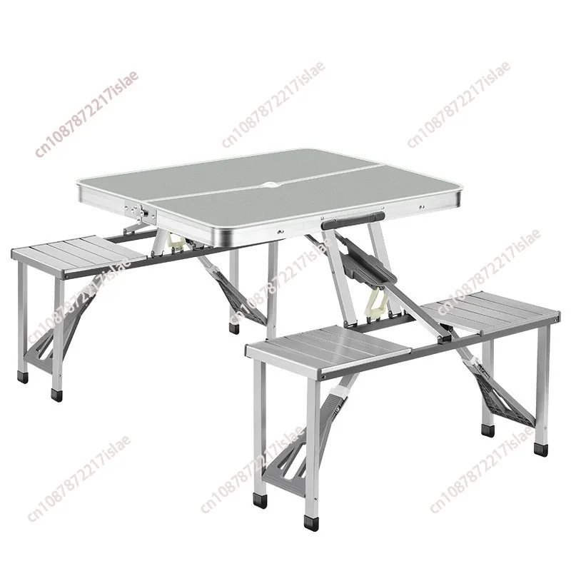 Outdoor folding tables and chairs portable aluminum alloy integrated table camping picnic table set