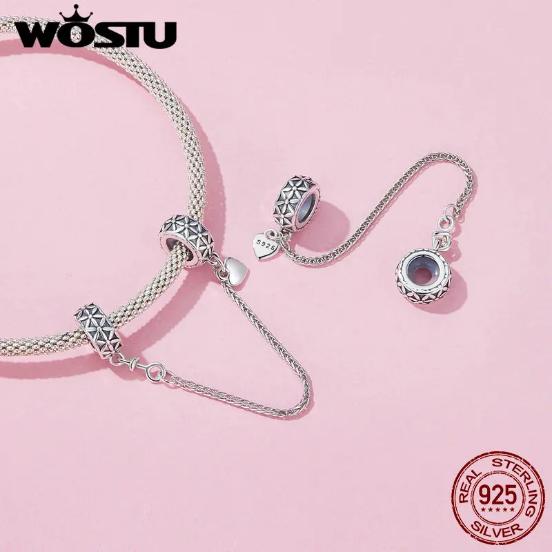 WOSTU 925 Sterling Silver Cross Hand of Fatima Iris Charm Pendant Safety Chain For Women Fit DIY Bracelet Necklace Jewelry Gift