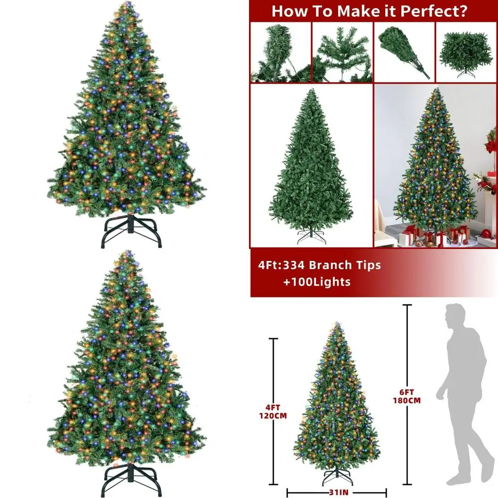 

LED-Illuminated 4FT Hinged Spruce Artificial Christmas Tree with 100 Lights and 334 Tips for Home Celebrations