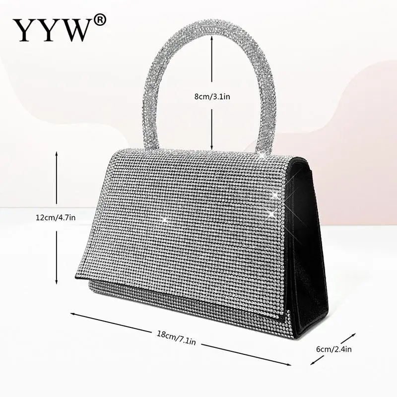 Elegant Shiny Rhinestone Evening Handbag Women Top Handle Wedding Party Diamond Clutch Bag Soft PU Leather Chain Messenger Purse