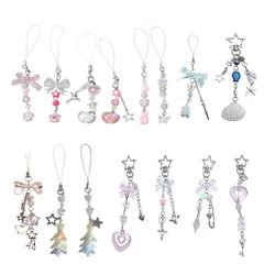 Loves Heart Phone Pendant Star Flower Bowknot Tassels Y2k Girl Heart Phone Rope Niche Keychain Handmade Beads Lanyard