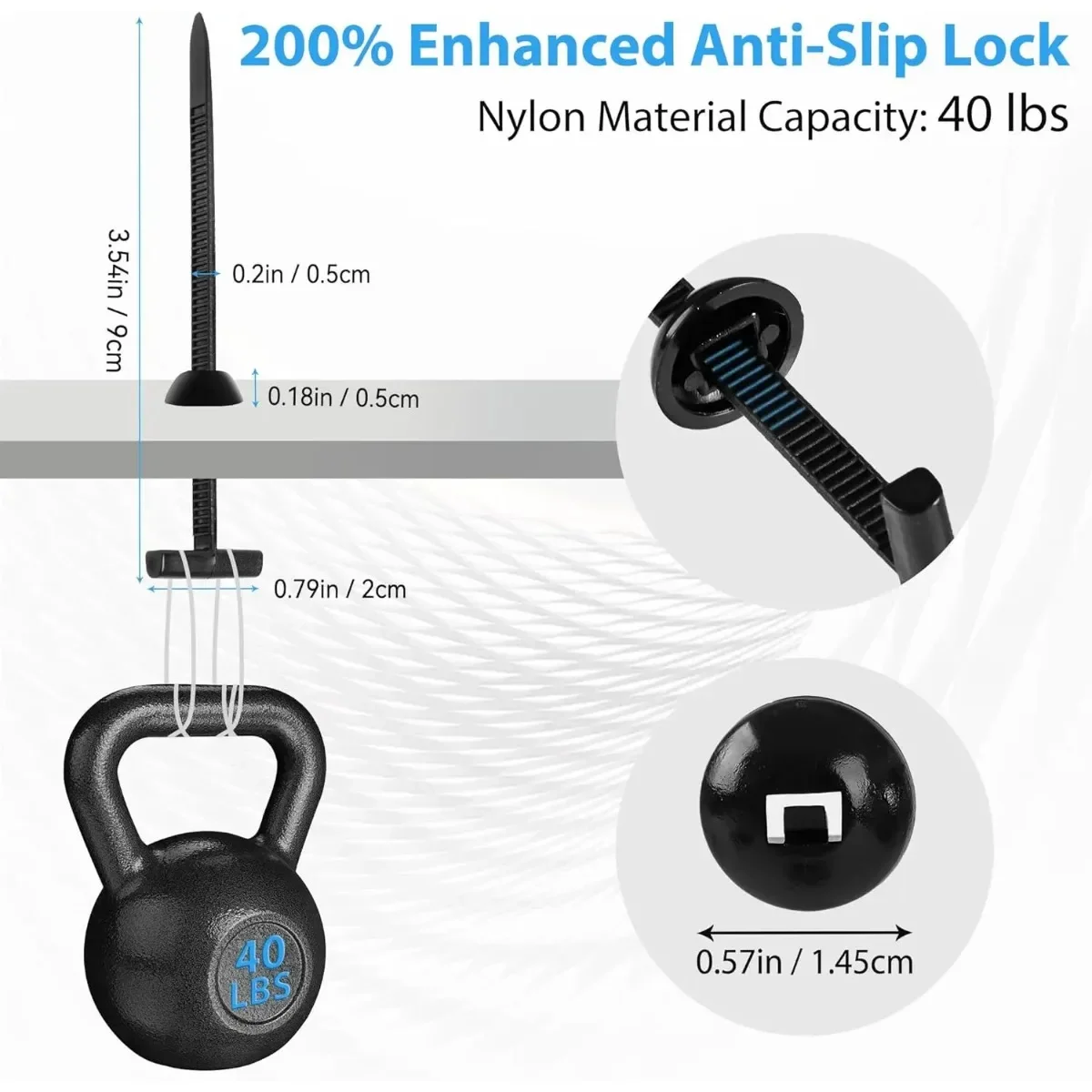 ربطات كابلات مقاومة للأشعة فوق البنفسجية شديدة التحمل، مجموعة مكونة من 60 قطعة مع إبزيم مزدوج الجوانب لحمل آمن #6