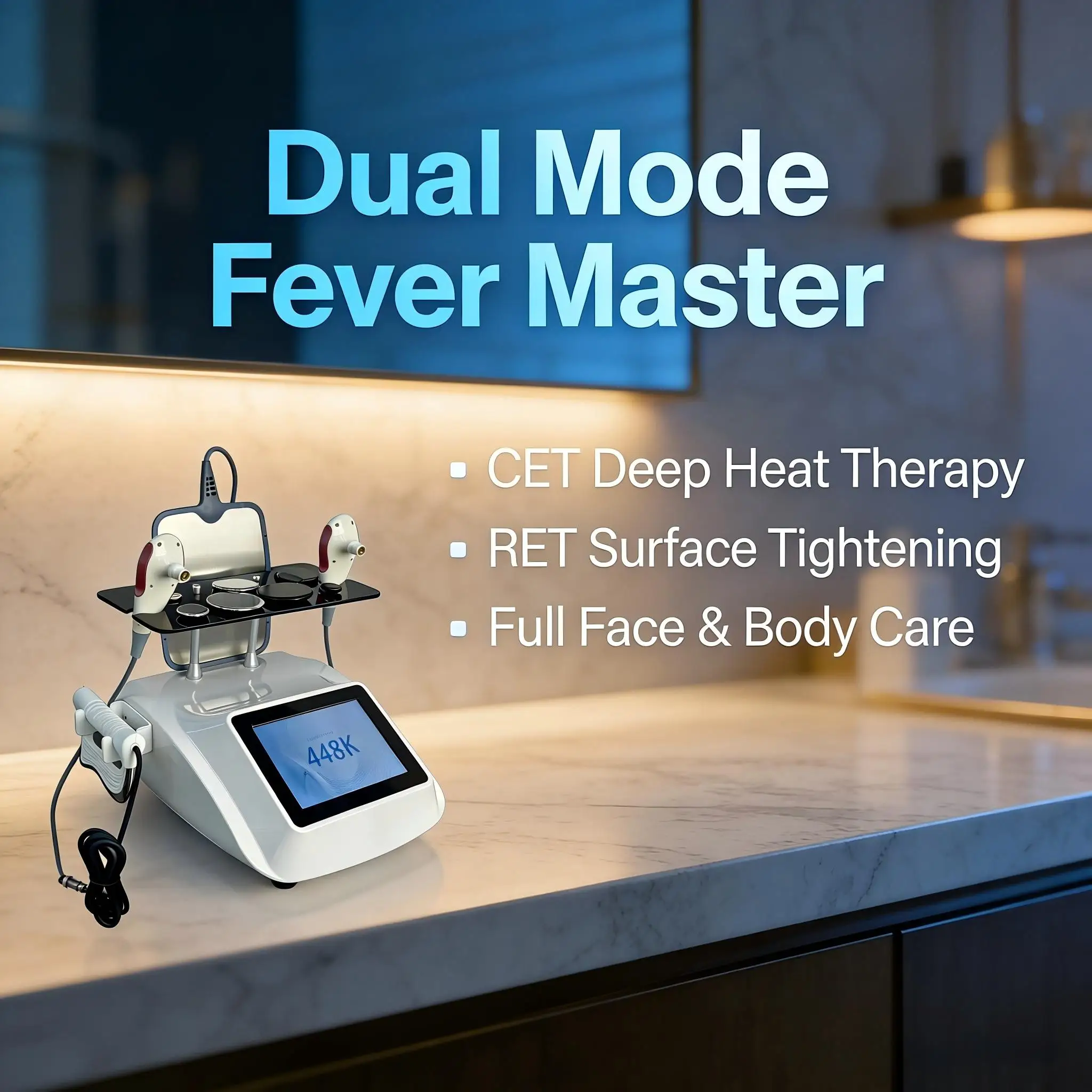 

Аппарат для омоложения и коррекции фигуры 448K Fever Master CET RET с двойным режимом работы (для лица и тела), сертифицированный CE, для салонов красоты.