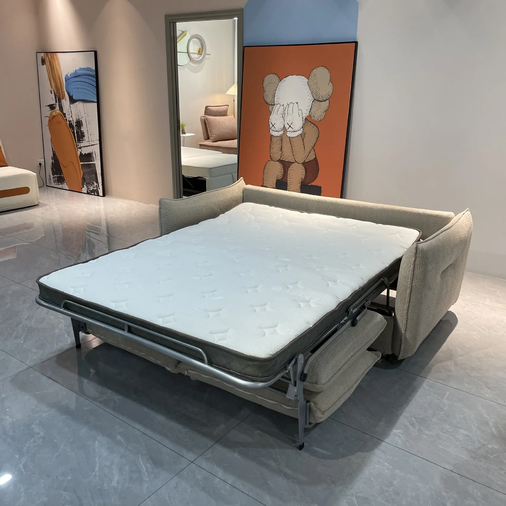 Hotel apartment sofa bed with mattress dual-purpose foldable multi-functional flipped iron frame sofa bed