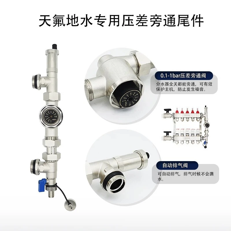 Stainless Steel Manifold Flow Meter Adjustable Bypass Valve Auto Air Vent 0.1-1 Bar HVAC Heating System